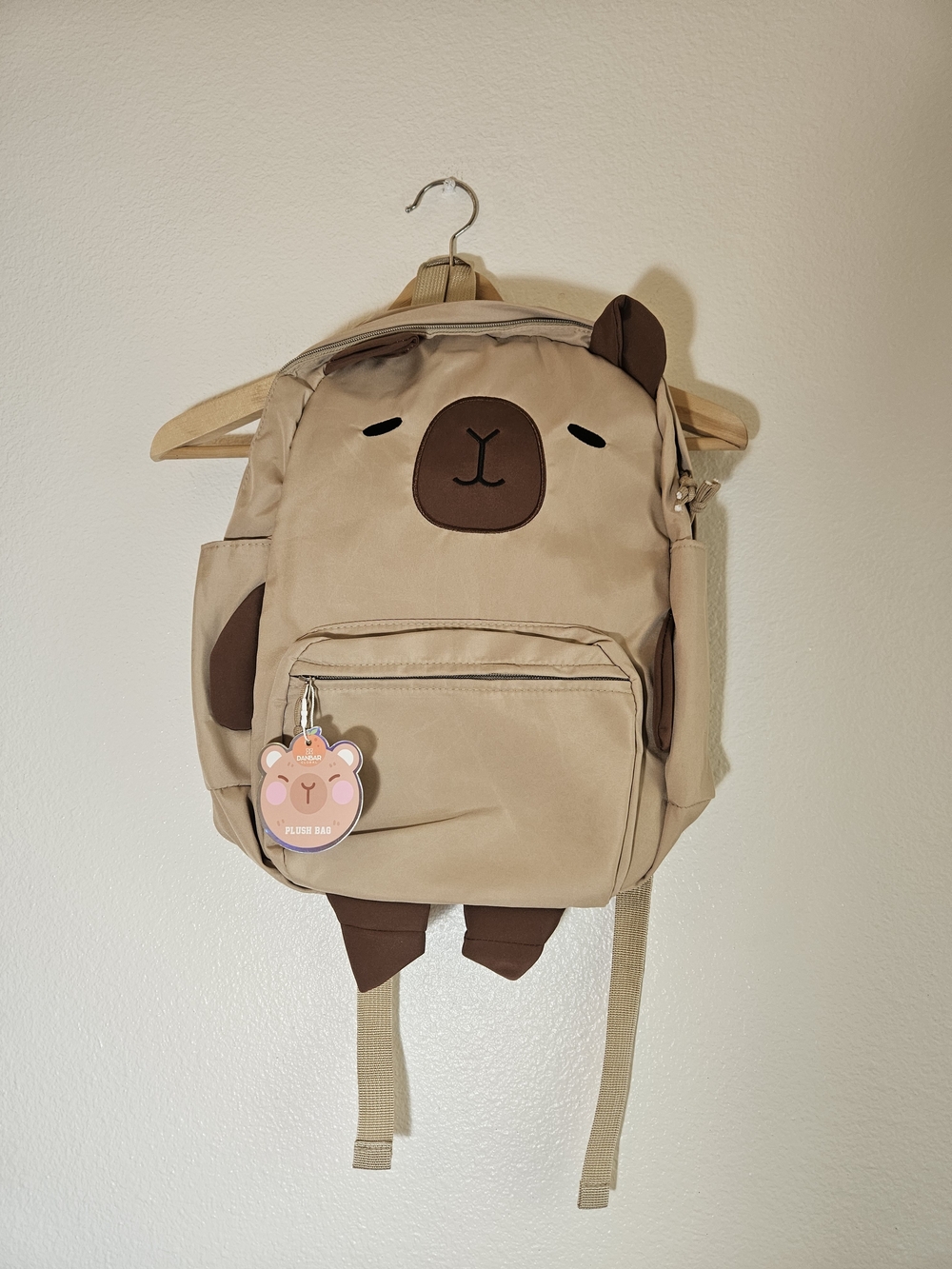 Beige Capybara Kids Backpack with Cute Face Adjustable Straps